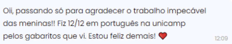 Mensagem: fiz 12/12 em Português na Unicamp.