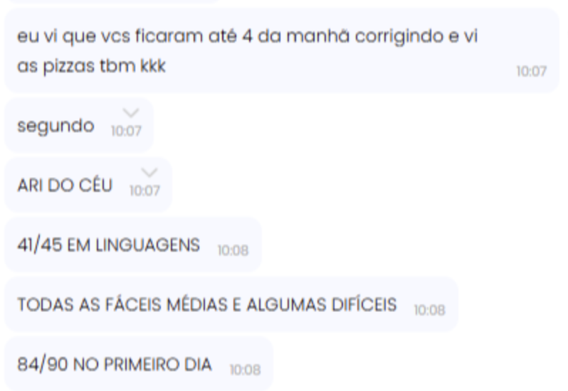 Mensagens: 41/45 em Linguagens e 84/90 no primeiro dia.