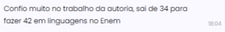 Mensagem: saí de 34 para 42 acertos em Linguagens no Enem.